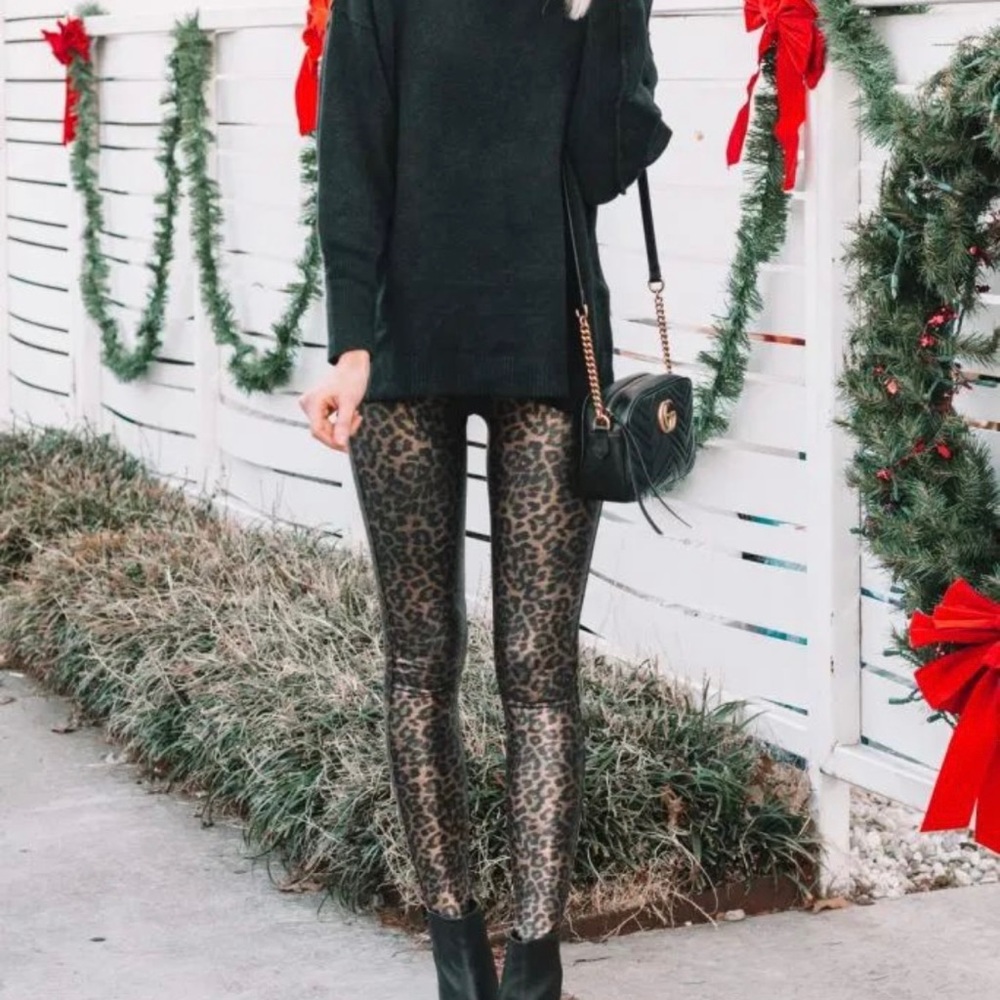 Spank leopard faux leather leggings